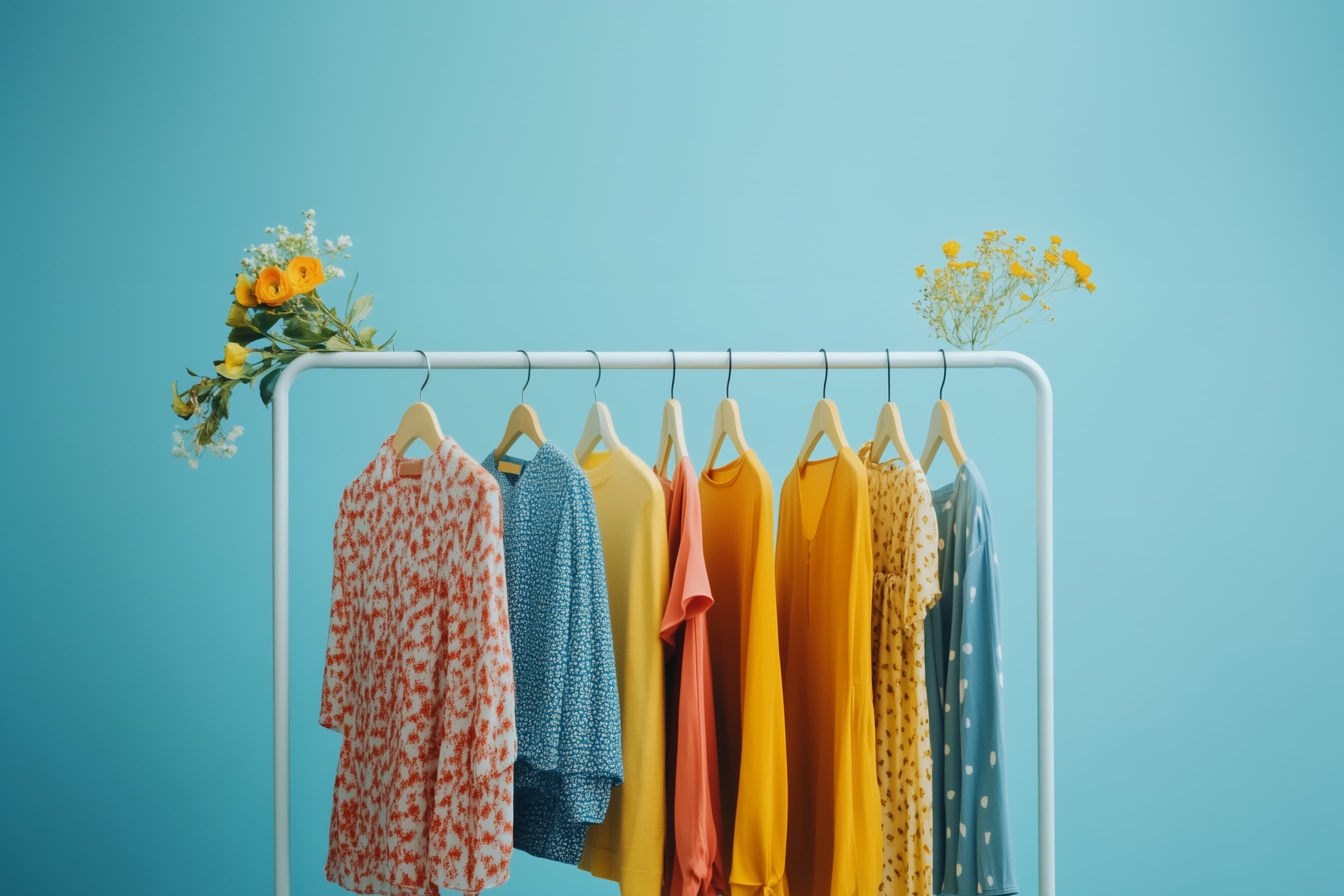 Clothing rack with several articles of clothing