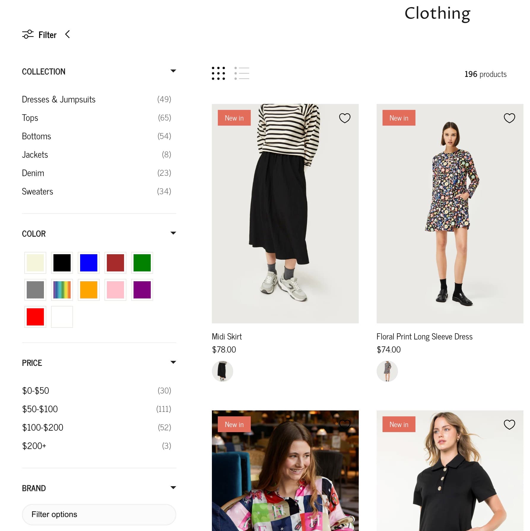 Screenshot of ecommerce website filters